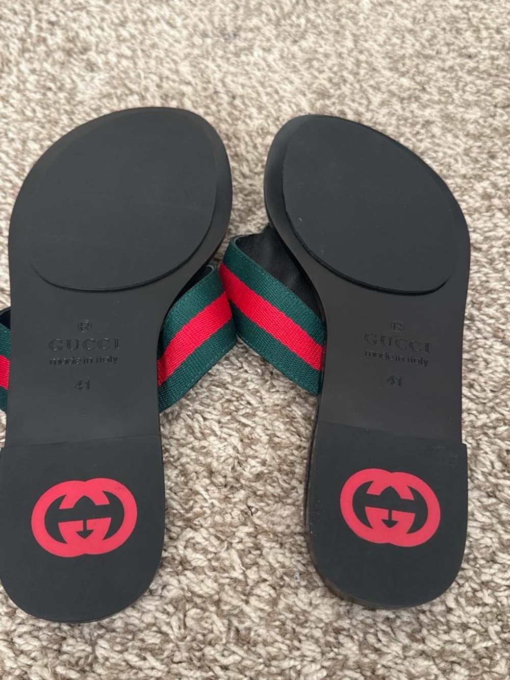 Gucci Black Sandals with Green & Red Web and Gold GG Emblem - Picture 4 of 8